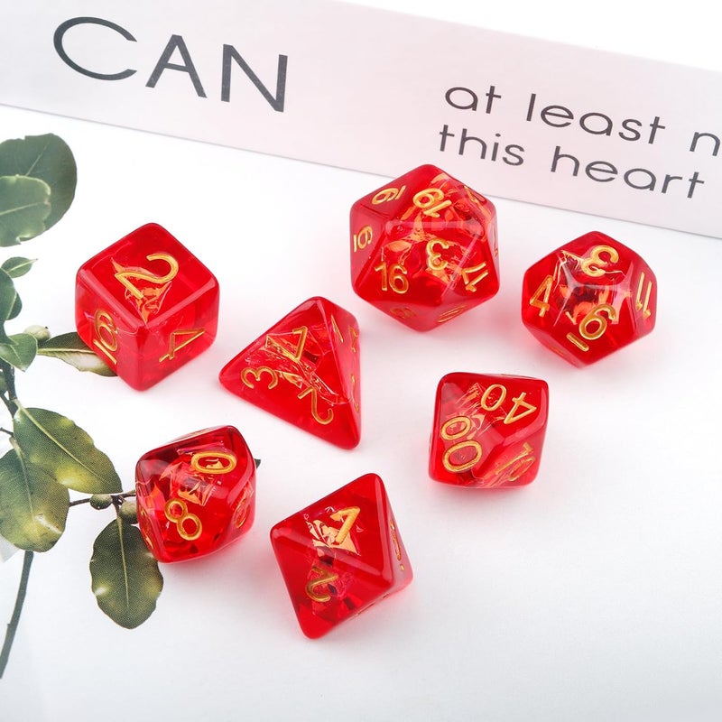 Haxtec Red DND Dice Set 7PCS Filled Resin Polyhedral D&D Dice W/Iridescent Mylar Inclusion Role Playing Dice Compatible with Dungeons and Dragons Gift - Image 4